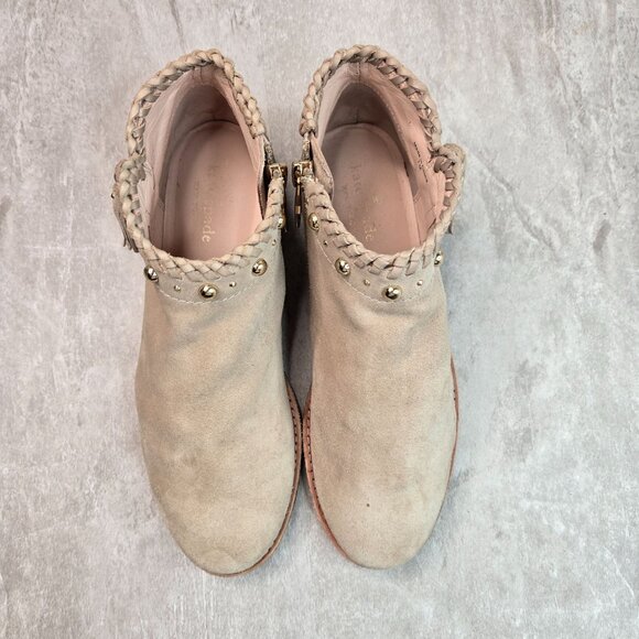 Kate Spade Ankle Boots 7 Tan Suede Studded Tassled Western Boho Low Heel Booties - Picture 2 of 12